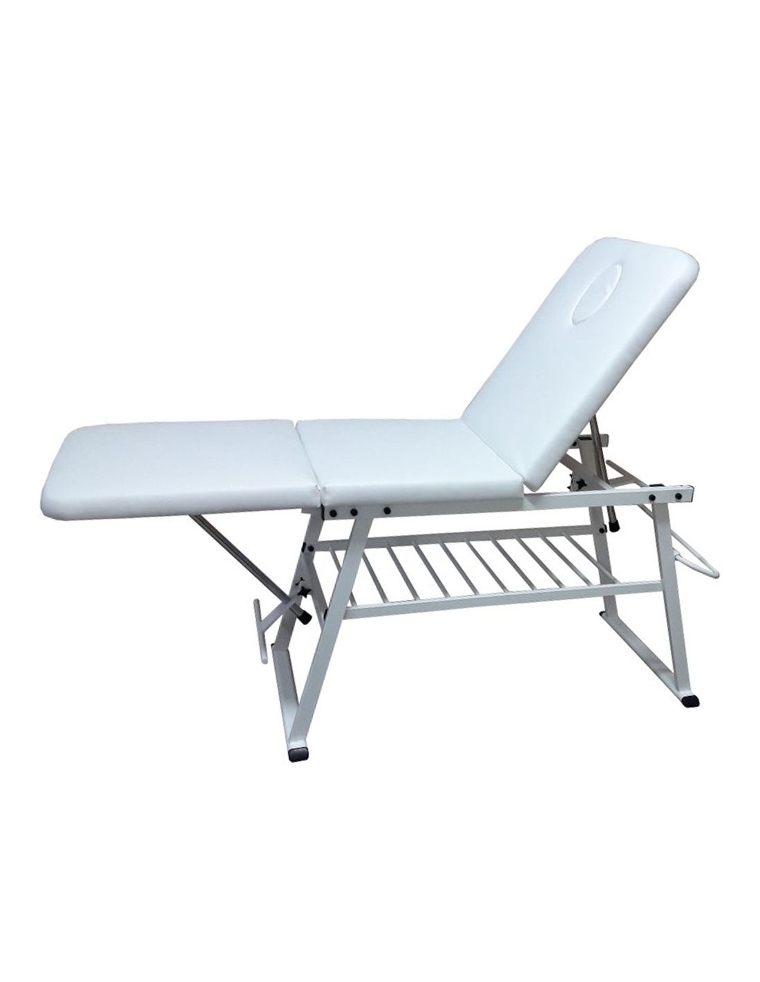 Marquesa 3 Módulos C/ Estrado Cama de massagem branca com estrutura metálica e encosto ajustável