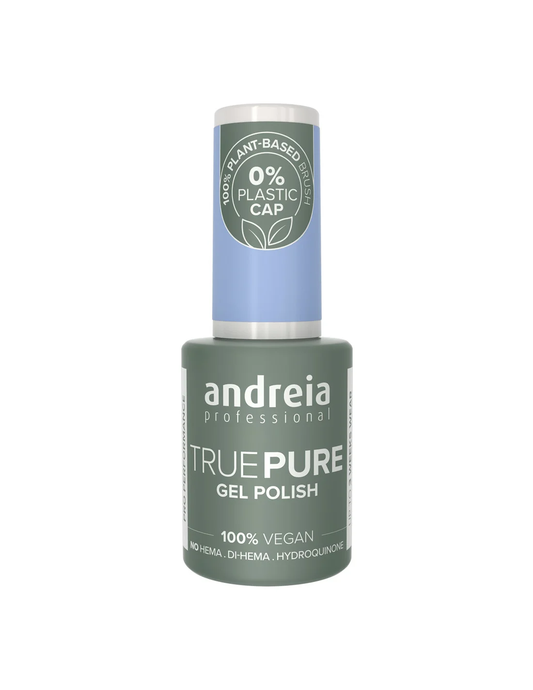 True Pure Gel Polish Andreia 0% Plastic T16 10.5ml Esmalte de gel Andreia Professional True Pure com tampa azul e texto 100% Vegan