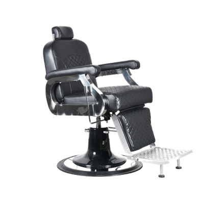 PBEAUTY Cadeira Barbeiro Zeus Cadeira de barbeiro preta em couro sintético com base redonda