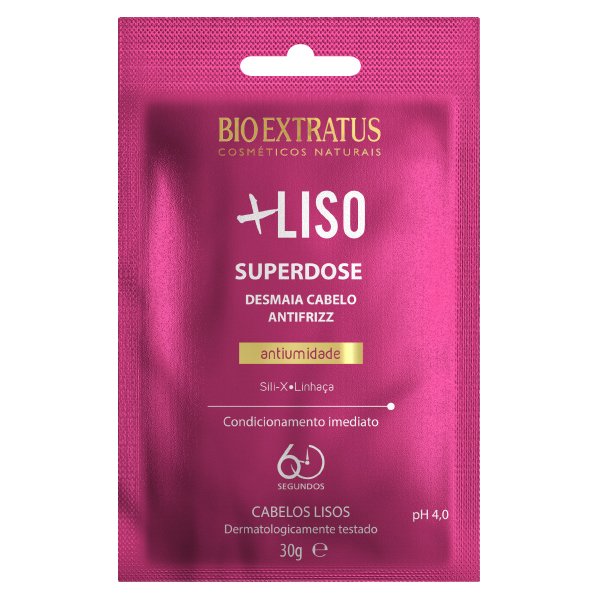 Bioextratus Liso Super Dose Desmaia Cabelo Tratamento Intensivo 30grs Saco rosa de amostra Bio Extratus + Liso Superdose condicionador cabelo liso