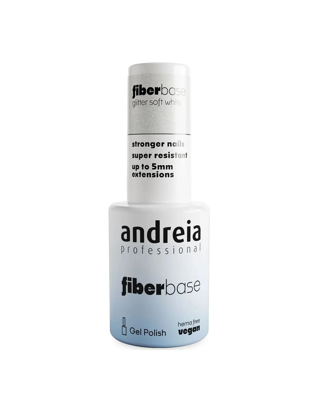Andreia Fiber Base 06 Glitter Soft White 10,5ml Frasco branco de verniz gel Andreia Professional fiberbase glitter soft white