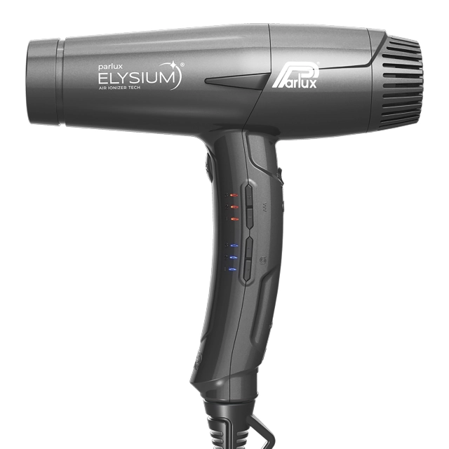 Secador de Mão Parlux ELYSIUM Titânio Secador de cabelo Parlux ELYSIUM preto com texto e botões de controle