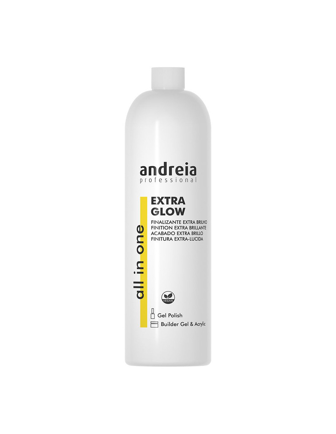 Extra Glow Finalizante 1000ml - All In One Andreia Frasco branco do produto Andreia Professional Extra Glow para unhas