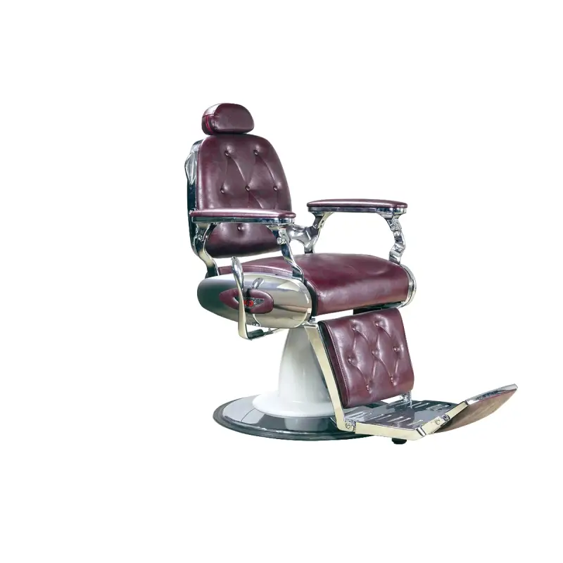 Cadeira de Barbeiro Vintage Delta cadeira de barbeiro em couro vinho com base metálica e apoio para pés