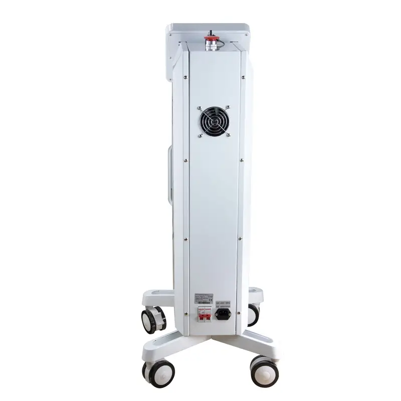 Presoterapia Profissional 3 em 1 Electro-Beauty Sculpt com Infravermelhos e Electroestimulação Aparelho eletrônico branco com ventoinha e rodas