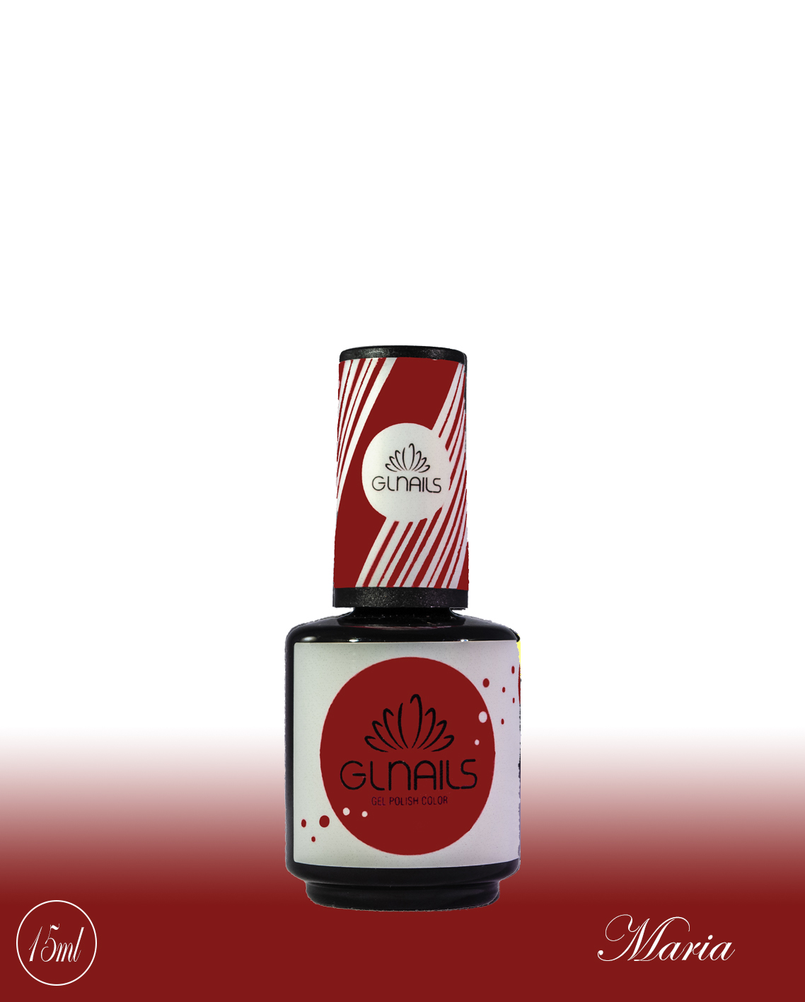 GL Nails - Verniz Gel Maria 15ml Frasco de verniz para unhas GLNAILS com rótulo vermelho e branco