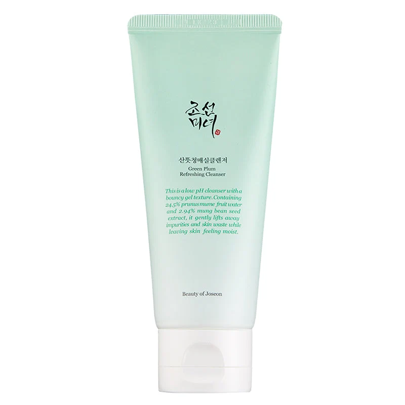 Beauty of Joseon Gel de Limpeza Refrescante Green Plum 100ml Frasco verde claro de cleanser facial com tampa branca