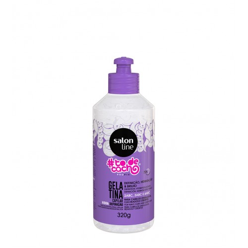 SALON LINE #TODECACHO GELATINA ALTA DEFINIÇÃO 320G Frasco de gelatina para cabelo Salon Line com tampa roxa e rótulo roxo