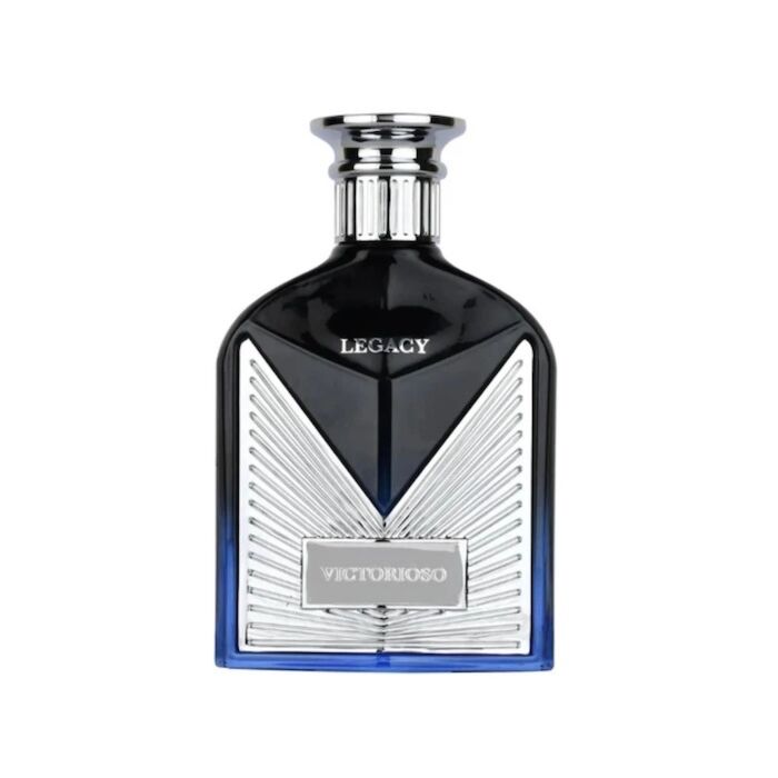Maison Alhambra Victorioso Legacy Eau De Parfum 100ml Unisex Fragrance Frasco de perfume Legacy Victorious azul e prateado