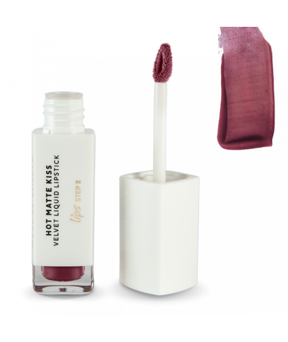 Andreia Lips HOT MATTE KISS – Velvet Liquid Lipstick 08 Dangerous Batom líquido mate rosa velho com aplicador e embalagem branca
