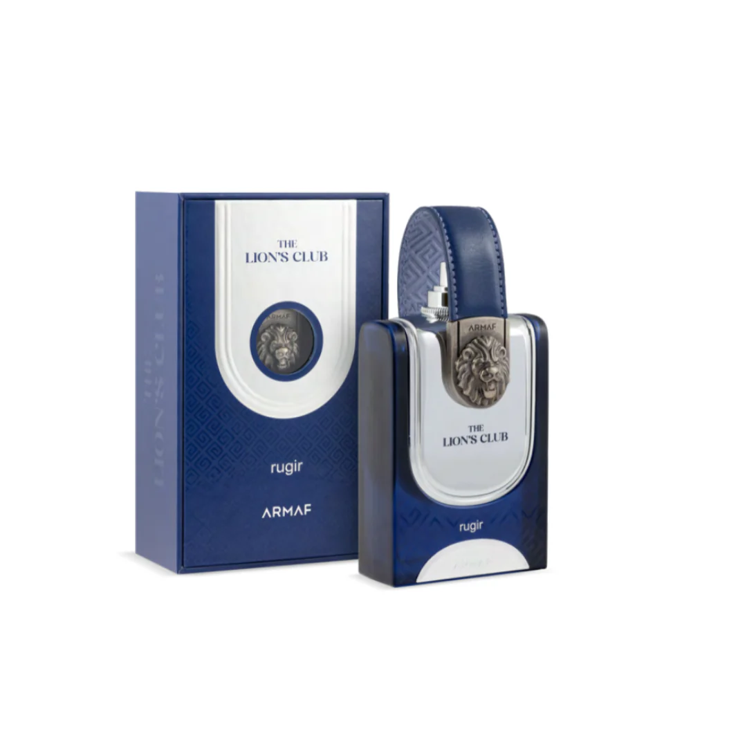 Armaf The Lions Club Rugir Eau de Parfum para homens 100ml Frasco de perfume ARMAF THE LIONS CLUB rugir azul e branco com leão em relevo