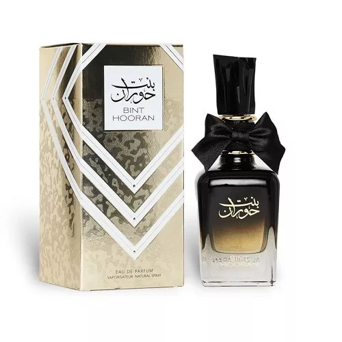 Bint Hooran Ard Al Zaafaran for women 100ml Perfume Bint Hooran em frasco de vidro com laço preto e caixa bege decorada