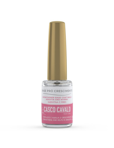 Base Pró-Crescimento 8ml - Casco Cavalo Frasco de base para unhas Casco Cavalo com tampa dourada e rótulo branco e rosa