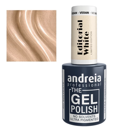 Andreia The Gel Polish Editorial Collection White - Ew3 Metallic White Esmalte gel Andreia The Gel Polish Editorial White e textura da cor
