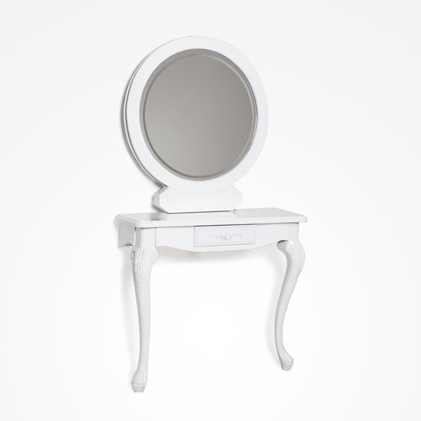 Bancada de Maquiagem com Luz ELISEO Móvel de parede branco com espelho redondo e gaveta