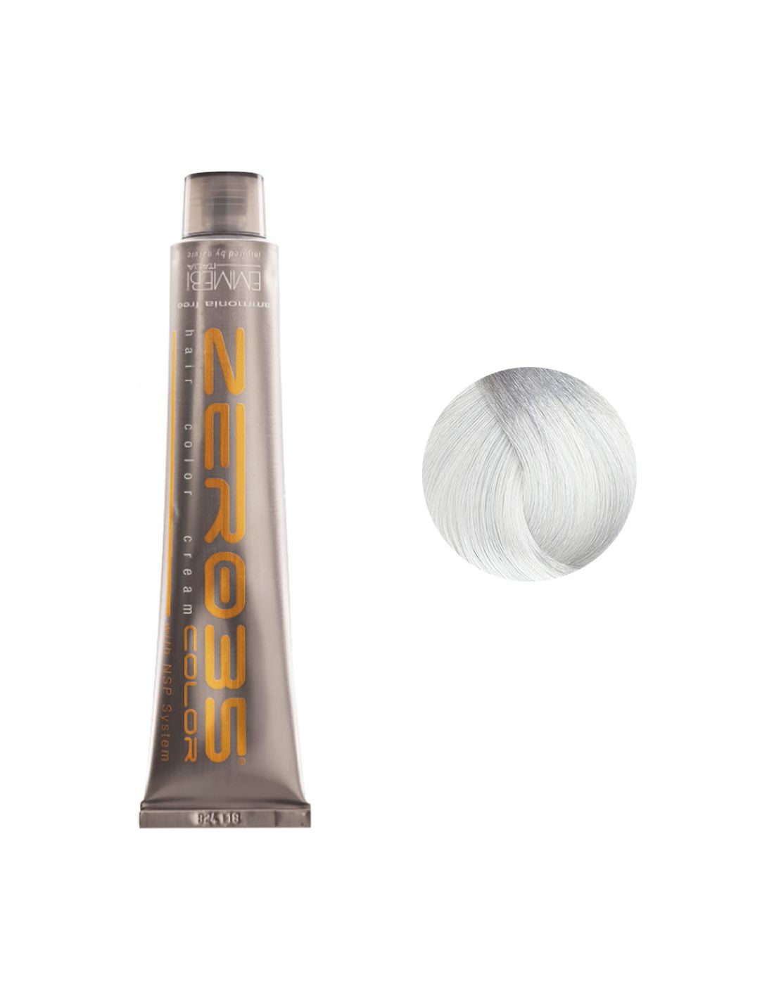 Coloração Sem Amoníaco 100ml - Neutral GLOSS - Zero35 - Emmebi Tubo de tinta para cabelo cinza com texto e amostra prateada