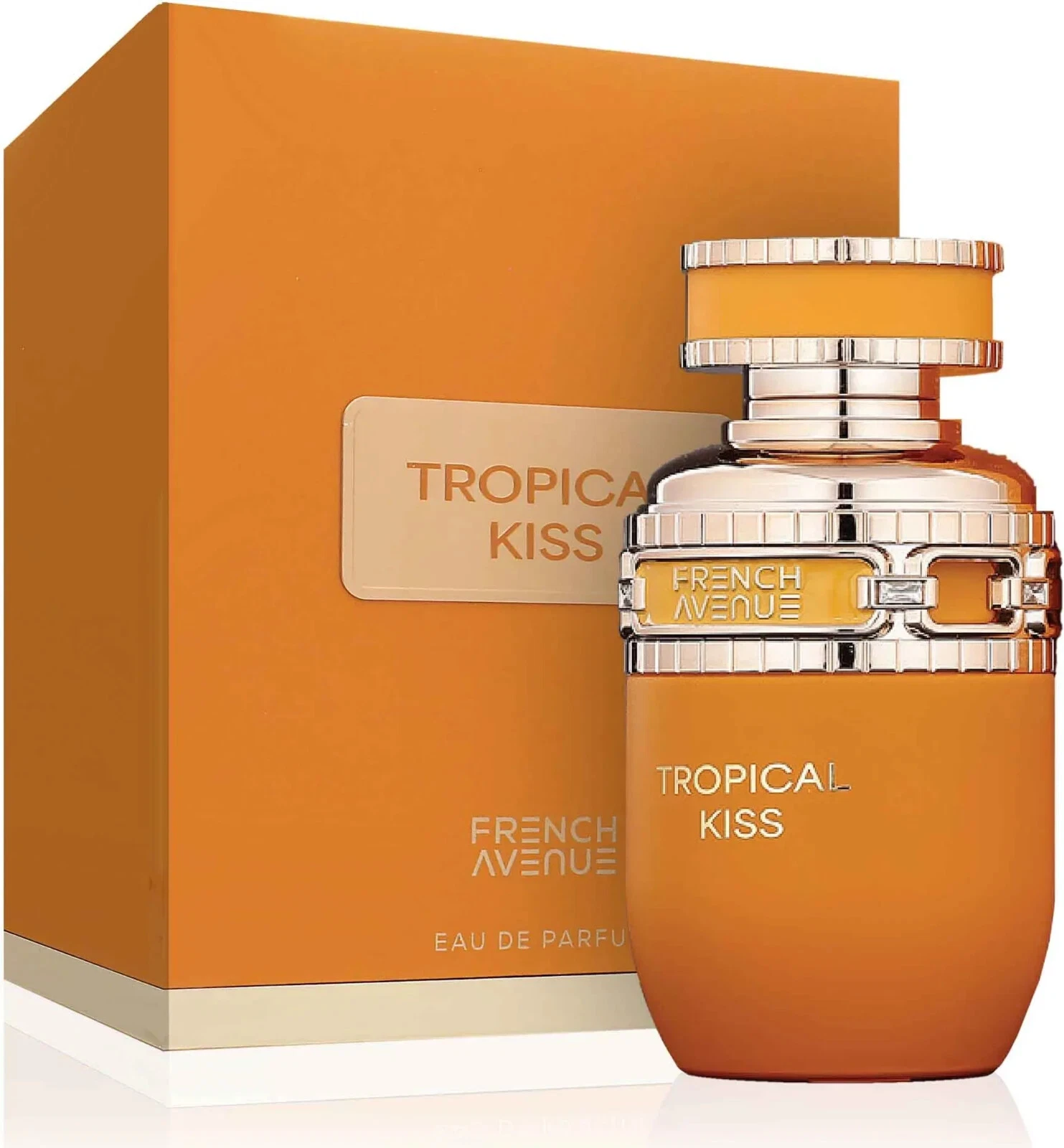 French Avenue Tropical Kiss Eau de Parfum para mulheres Frasco e embalagem laranja de perfume Tropical Kiss