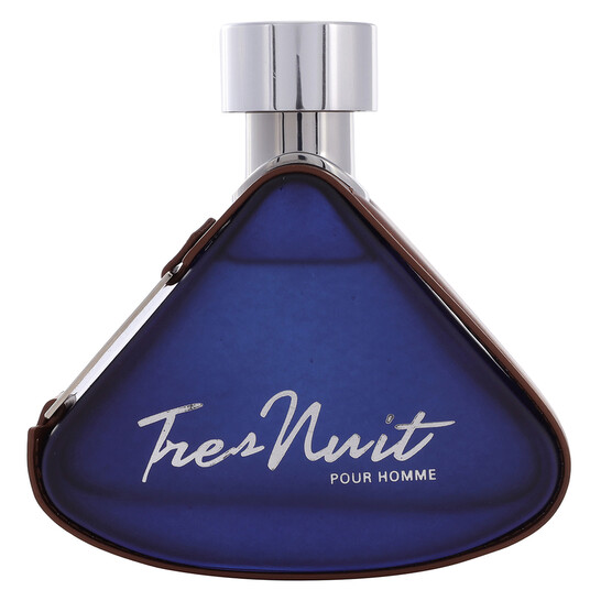 Armaf Tres Nuit Eau De Toilette 100ml Frasco de perfume triangular azul escuro com texto Tres Nuit POUR HOMME