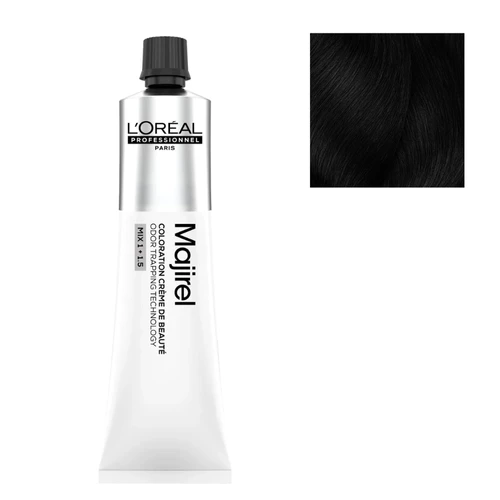 Loreal coloração majirel 1 50ml Tubo de tinta de cabelo LOréal Majirel e amostra de cabelo preto