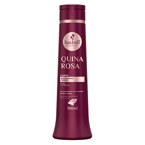 HASKELL QUINA ROSA SHAMPOO 500G Frasco de shampoo Haskell Quina Rosa vinho com rótulo branco