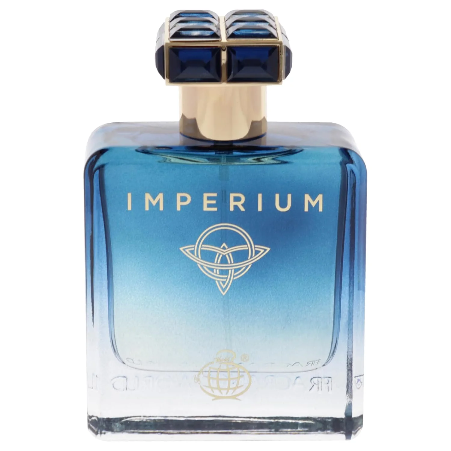 Mundo da fragrância – Imperium 100 ml Frasco de perfume azul IMPERIUM com tampa quadrada azul e dourada