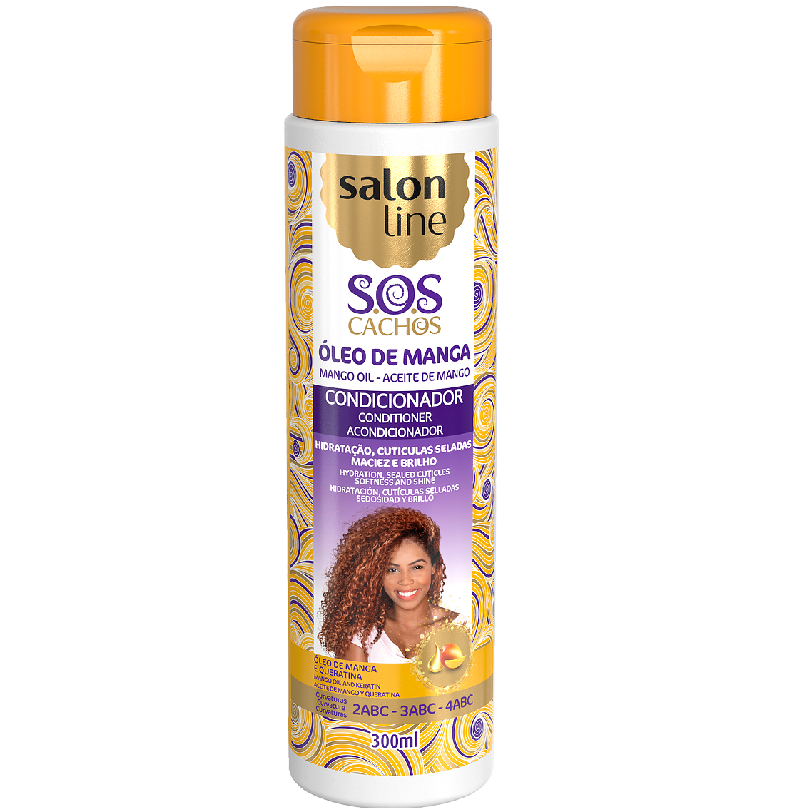 Salon Line SOS CONDICIONADOR OLEO MANGA TRADICIONAL 300ML Frasco de condicionador Salon Line SOS Cachos com óleo de manga, 300ml, com tampa laranja