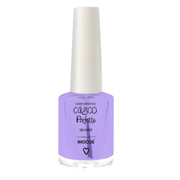 INOCOS CASCO PERFEITO SECANTE 9ml Frasco de verniz para unhas roxo claro com tampa branca e texto preto