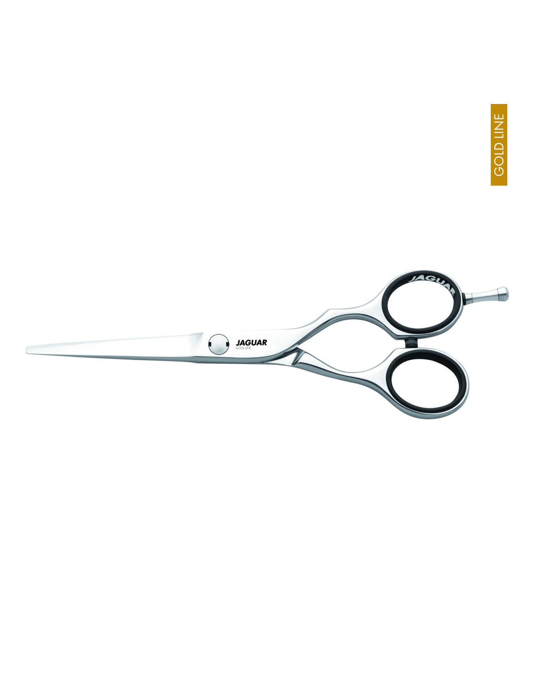 Jaguar Tesoura Diamond Gold Line Tesoura profissional de corte JAGUAR sobre fundo branco com etiqueta GOLD LINE