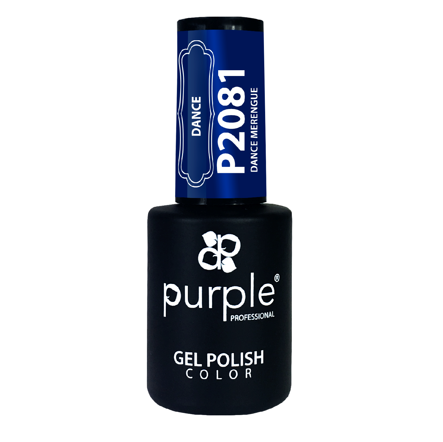 Purple Verniz Gel P2081 – Dance Merengue 10ml Frasco de verniz gel preto e azul da marca Purple Professional.