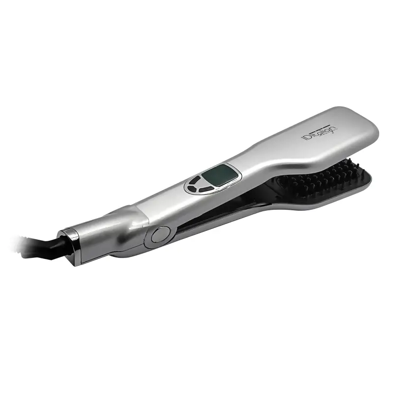 ItalianDesign Escova Alisadora Liss Xtreme Brush ID Italian Escova alisadora de cabelo prateada com visor digital e botões de controlo