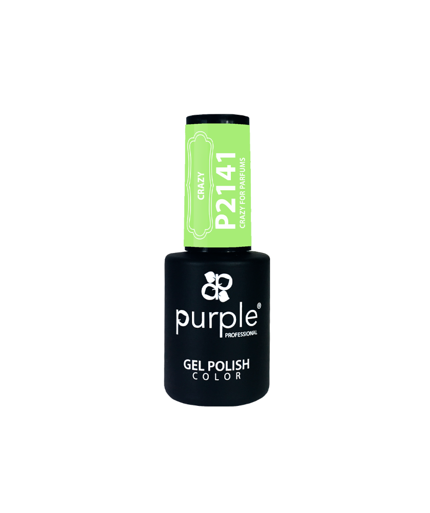 Purple Verniz Gel Crazy for Parfums 10ml P2141 Frasco preto com tampa verde de verniz gel para unhas da marca Purple Professional