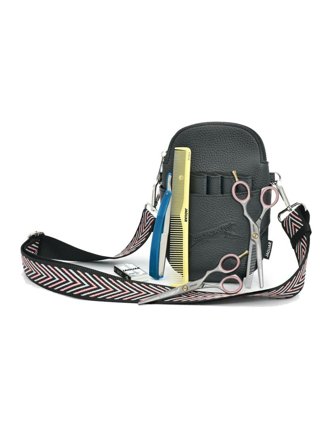 Set Básico Good Vibes Relax Slice Pre Style - Jaguar Bolsa preta com alça decorativa e utensílios de cabeleireiro