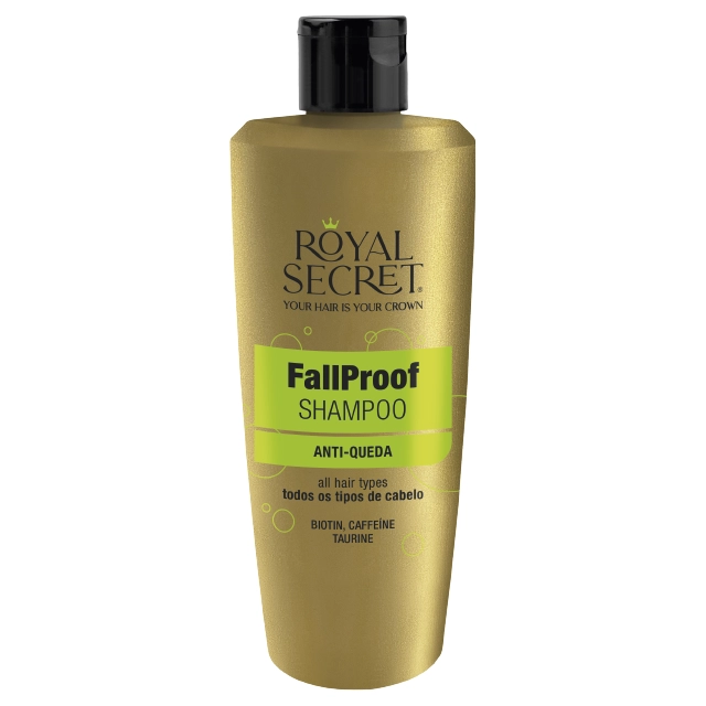 Shampoo RickiParodi Royal Secret FallProof 300 ml Frasco dourado de shampoo Royal Secret FallProof