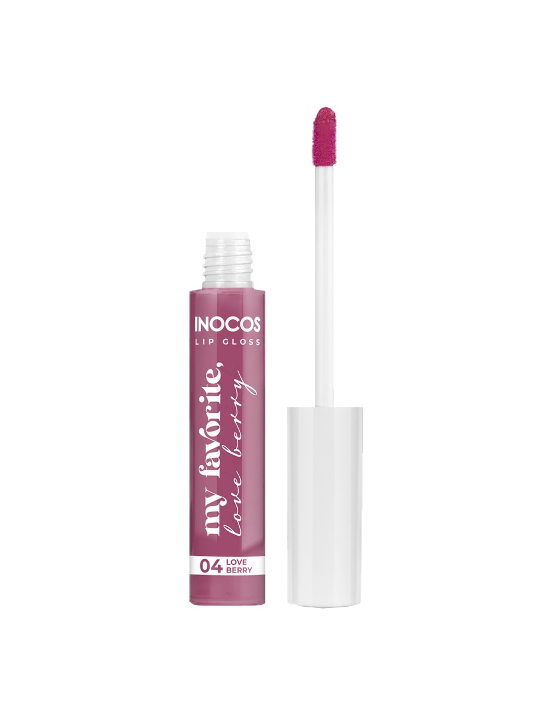Lip Gloss 04 Love Berry 8ml - Inocos Coleção de Natal "A minha coisa favorita" Gloss labial INOCOS rosa com aplicador e tampa branca