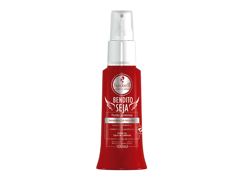 Haskell FLUIDO CAPILAR BENDITO SEJA 100ML Frasco vermelho de fluído protetor Bendito Seja da Haskell com spray branco
