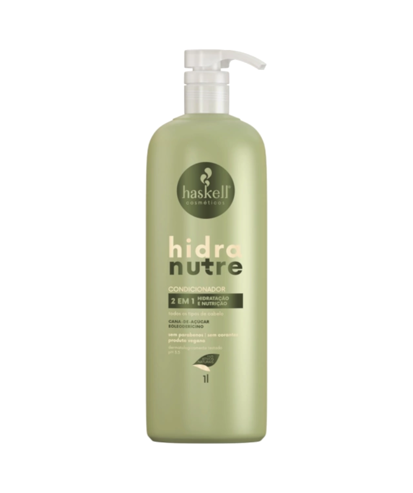 Haskell Condicionador HidraNutre 1L Frasco verde claro de condicionador Haskell Hidra Nutre com doseador branco