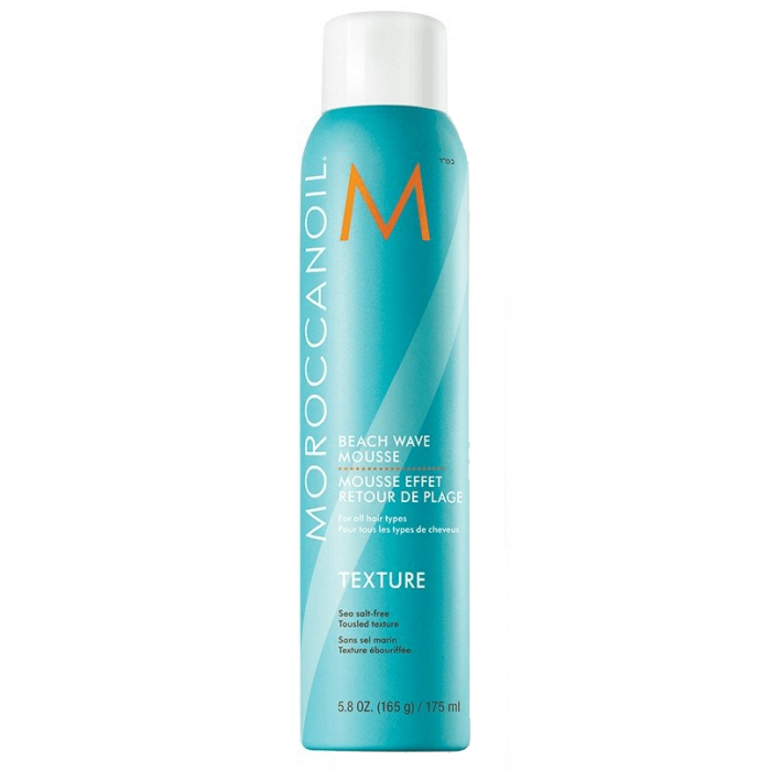 Moroccanoil Beach Wave Mousse 175ML Frasco azul de mousse para cabelo Moroccanoil Beach Wave Mousse com tampa branca