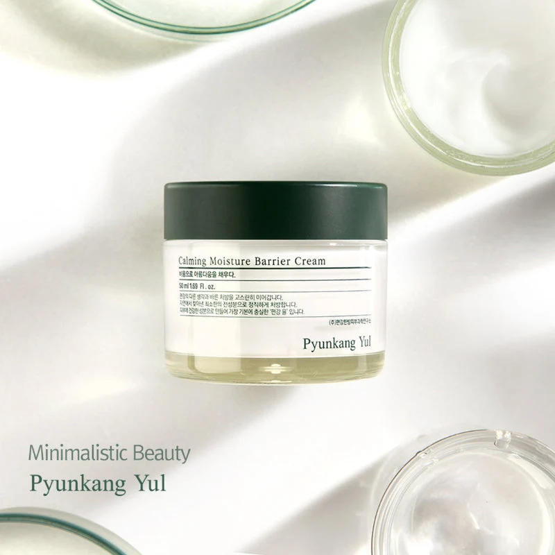 Pyunkang Yul Calming Moisture Barrier Cream 50ml Frasco de creme hidratante Pyunkang Yul sobre fundo branco com texto