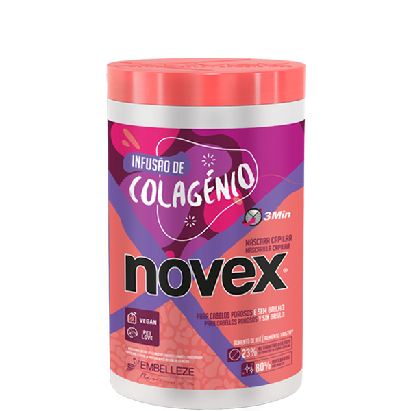 Novex Máscara Infusão de Colagénio 1kg Frasco de máscara capilar Novex Infusão de Colagénio com tampa rosa