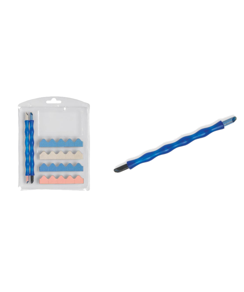 Lima Cilíndrica / Limar Manicura Esteta Conjunto para unhas com ferramentas de cabo azul e separadores coloridos em embalagem transparente