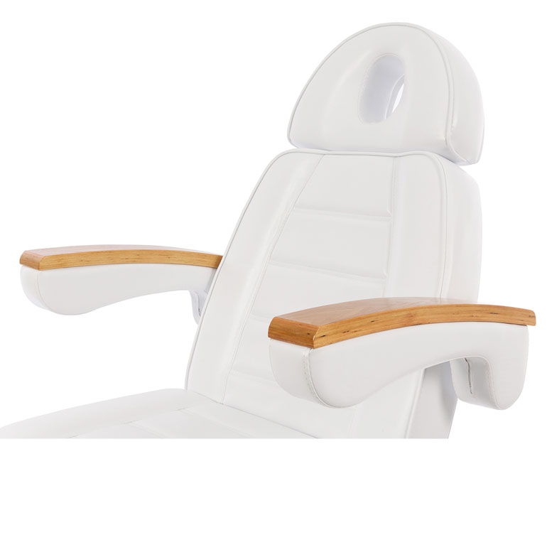 Weelko Marquesa Clavi Eléctrica 3 Motores Cadeira branca estofada com braços de madeira clara