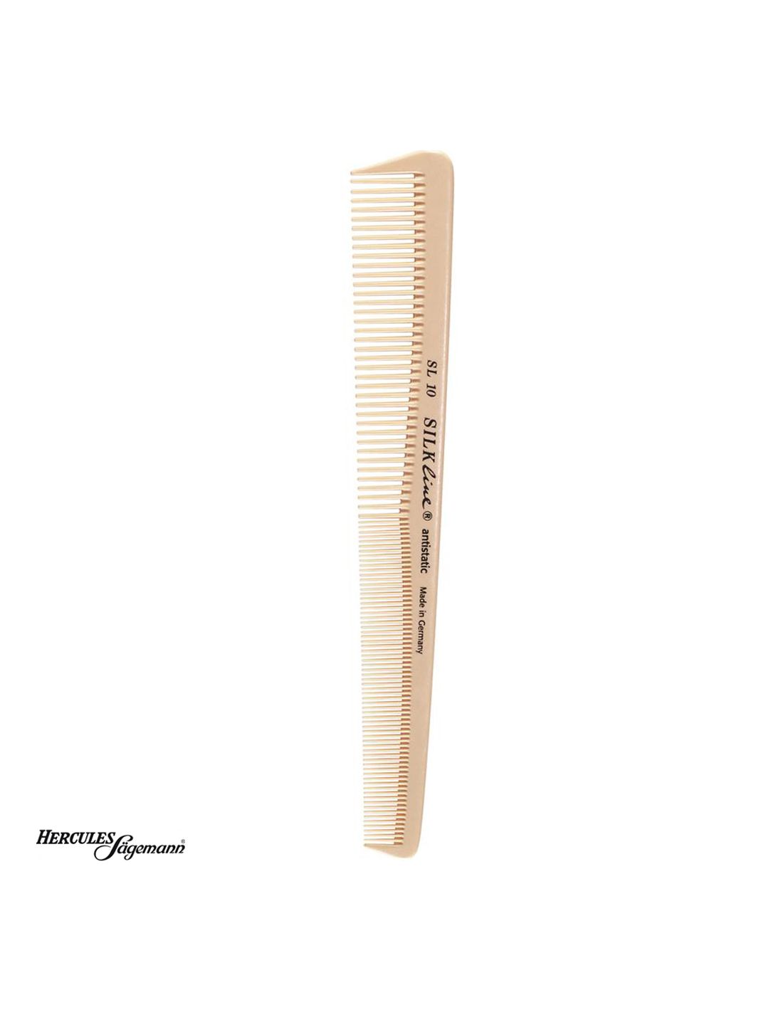 Pente Silkline SL10 - Hercules Sagemann Pente bege de plástico com texto preto e logotipo Hercules Sägemann em fundo branco