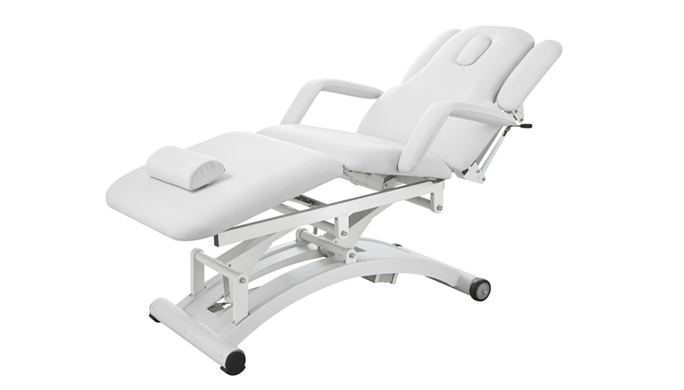 Weelko Marquesa Sphen Eléctrica Cadeira de massagem branca ajustável com almofada de cabeça.