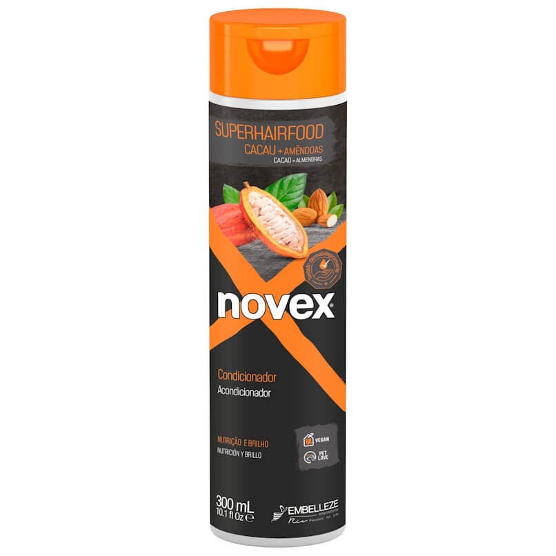 Novex SuperHairFood Cacau & Amêndoa Condicionador 300ml Frasco de condicionador Novex SuperHairFood Cacau + Amêndoas com 300 mL