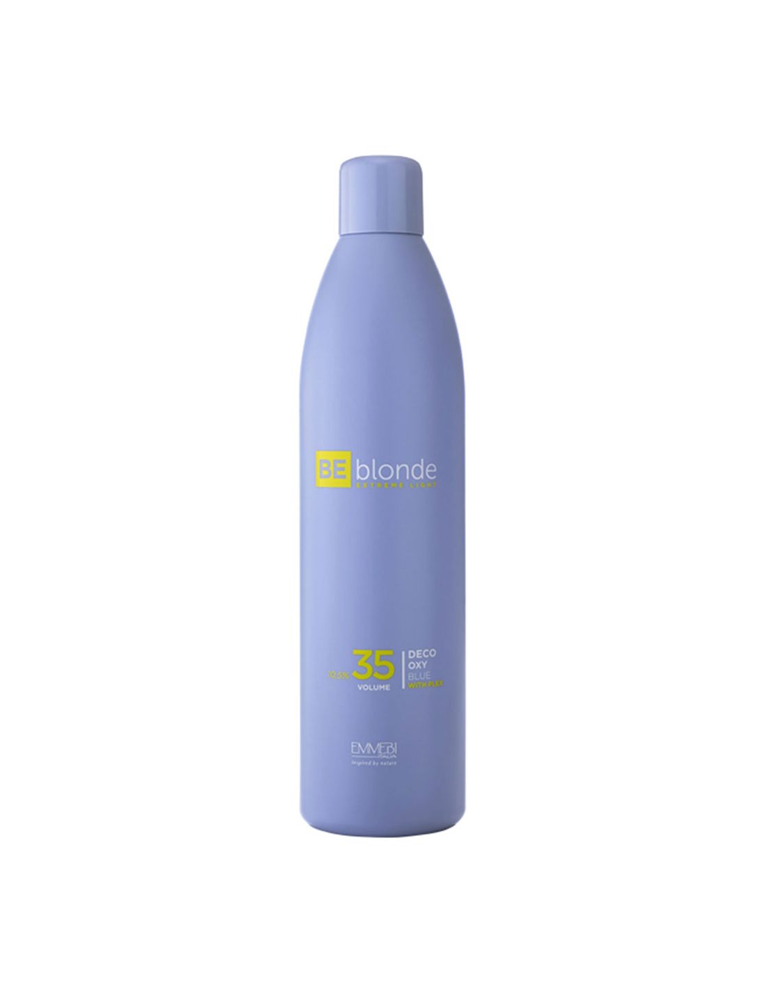 Oxidante Be Blond 35 Volumes 1000ml - Emmebi Frasco lilás de produto BE blonde com texto em amarelo e branco