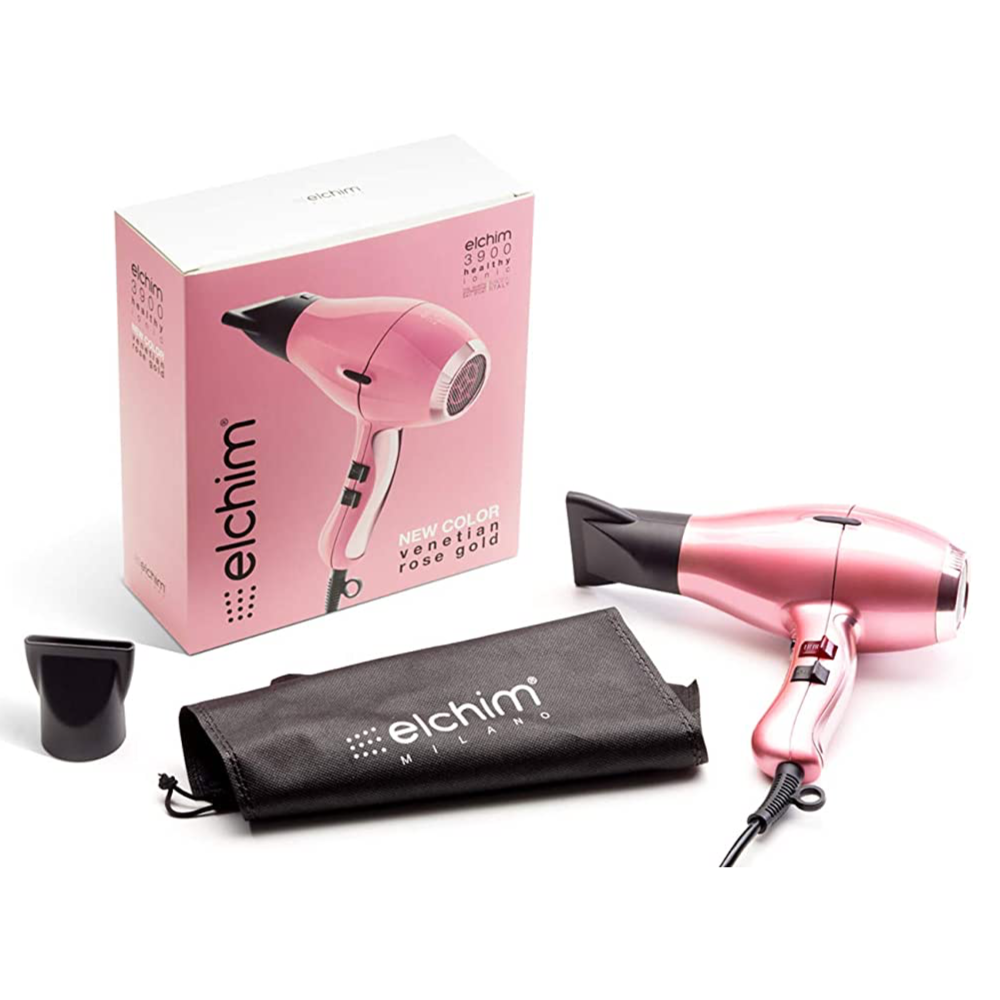 Elchim Venetial Rose Gold Mini Secador de Cabelo Com Difusor Secador de cabelo Elchim 3900 rosa dourado com acessórios e caixa