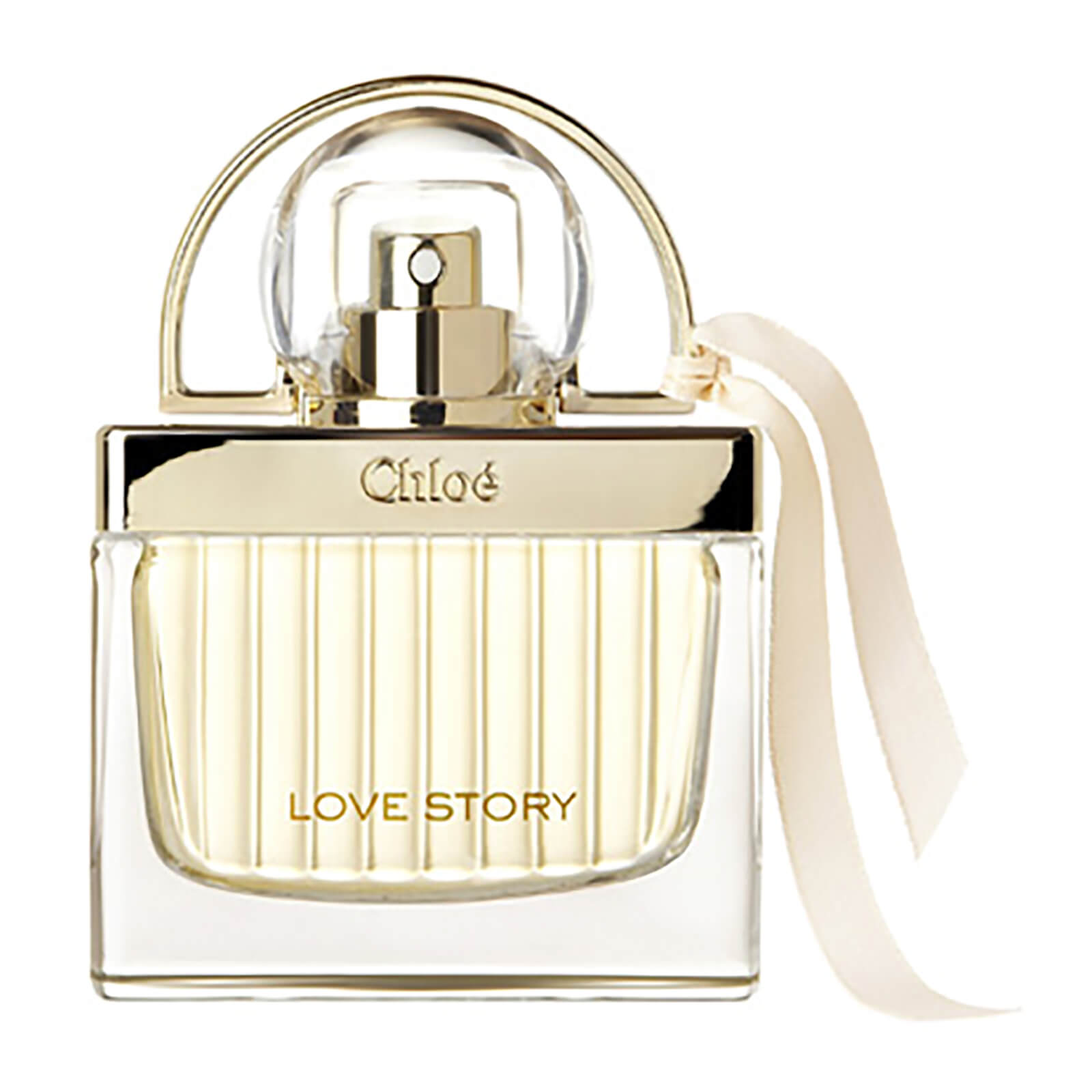 Chloé Eau de Parfum Love Story 30 ml Frasco de perfume Chloé Love Story com tampa dourada e fita creme
