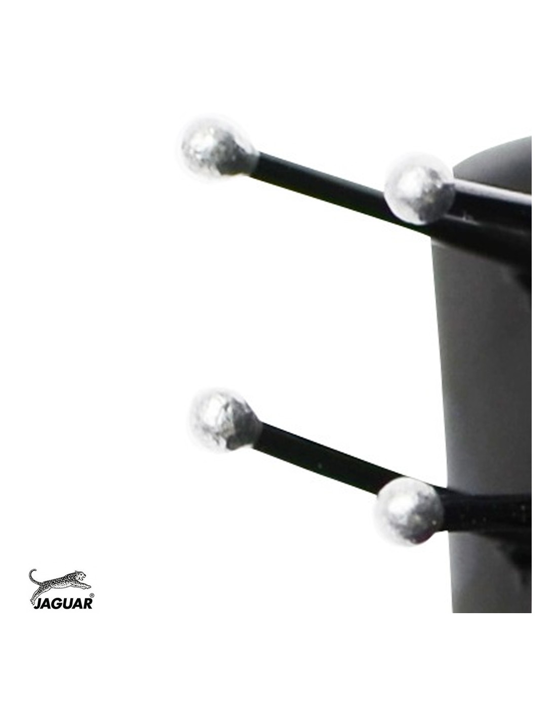 Jaguar Escova SP4 Tunnel - SP Serie Suporte preto com braços de metal terminados em bolas prateadas e logotipo JAGUAR