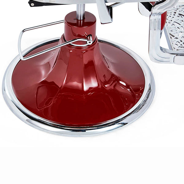 Cadeira de Barbeiro Mirplay Kirk R Vermelha Base vermelha brilhante e cromada de cadeira de cabeleireiro com suporte metálico