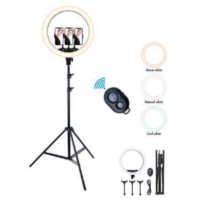 Pollié Anel de luz LED D.45 cm com tripé Anel de luz com tripé e acessórios